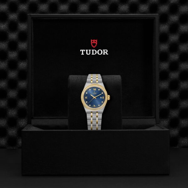 TUDOR Royal Boîtier en acier 28 mm Lunette en or jaune sertie de 60 diamants Cadran serti de diamants – Image 2
