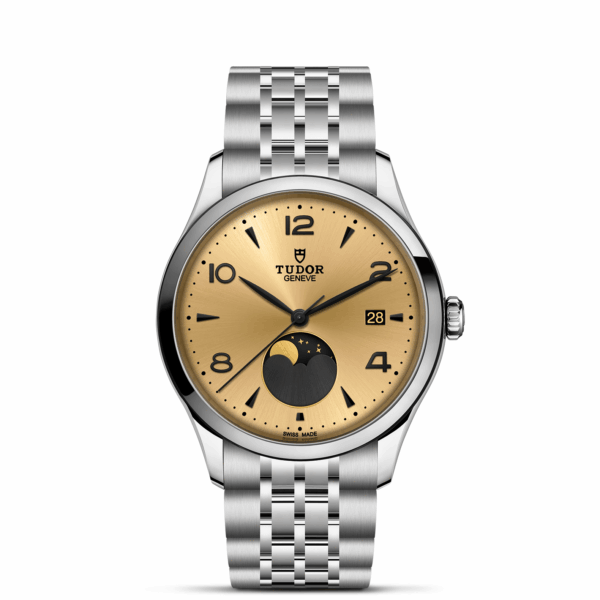 TUDOR 1926 Luna Boîtier en acier 39 mm Indicateur des phases de la lune Bracelet en acier Cadran champagne satiné