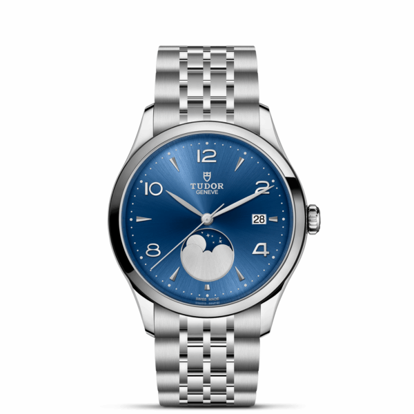TUDOR 1926 Luna Boîtier en acier 39 mm Indicateur des phases de la lune Bracelet en acier Cadran bleu satiné