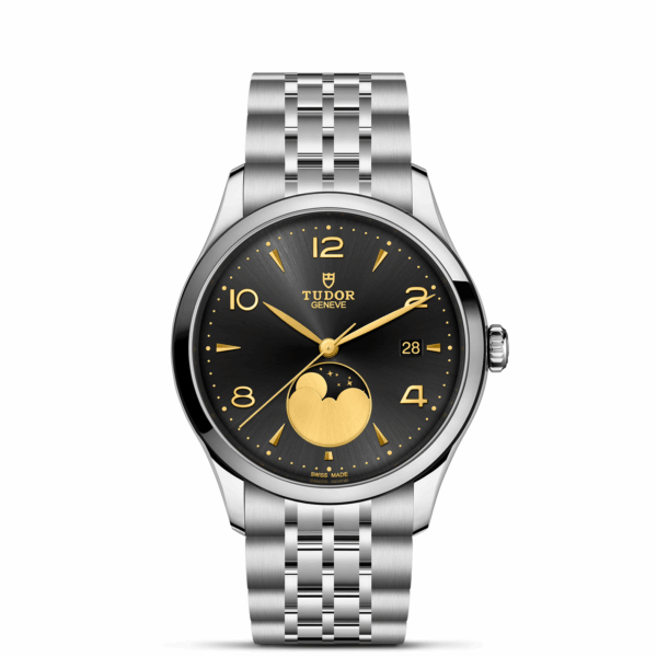 TUDOR 1926 Luna Boîtier en acier 39 mm Indicateur des phases de la lune Bracelet en acier Cadran noir satiné