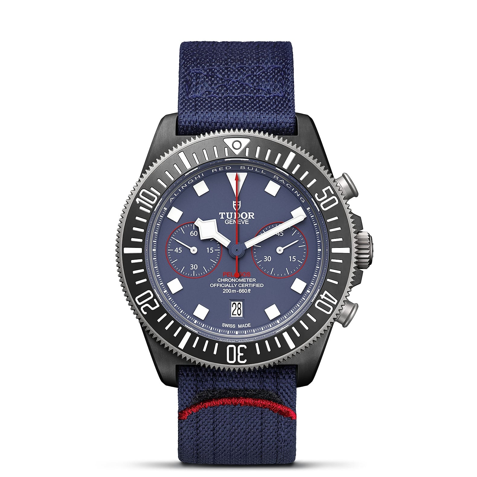 TUDOR Pelagos FXD Chrono Lunette en titane avec disque en composite de carbone noir Bracelet en tissu bleu
