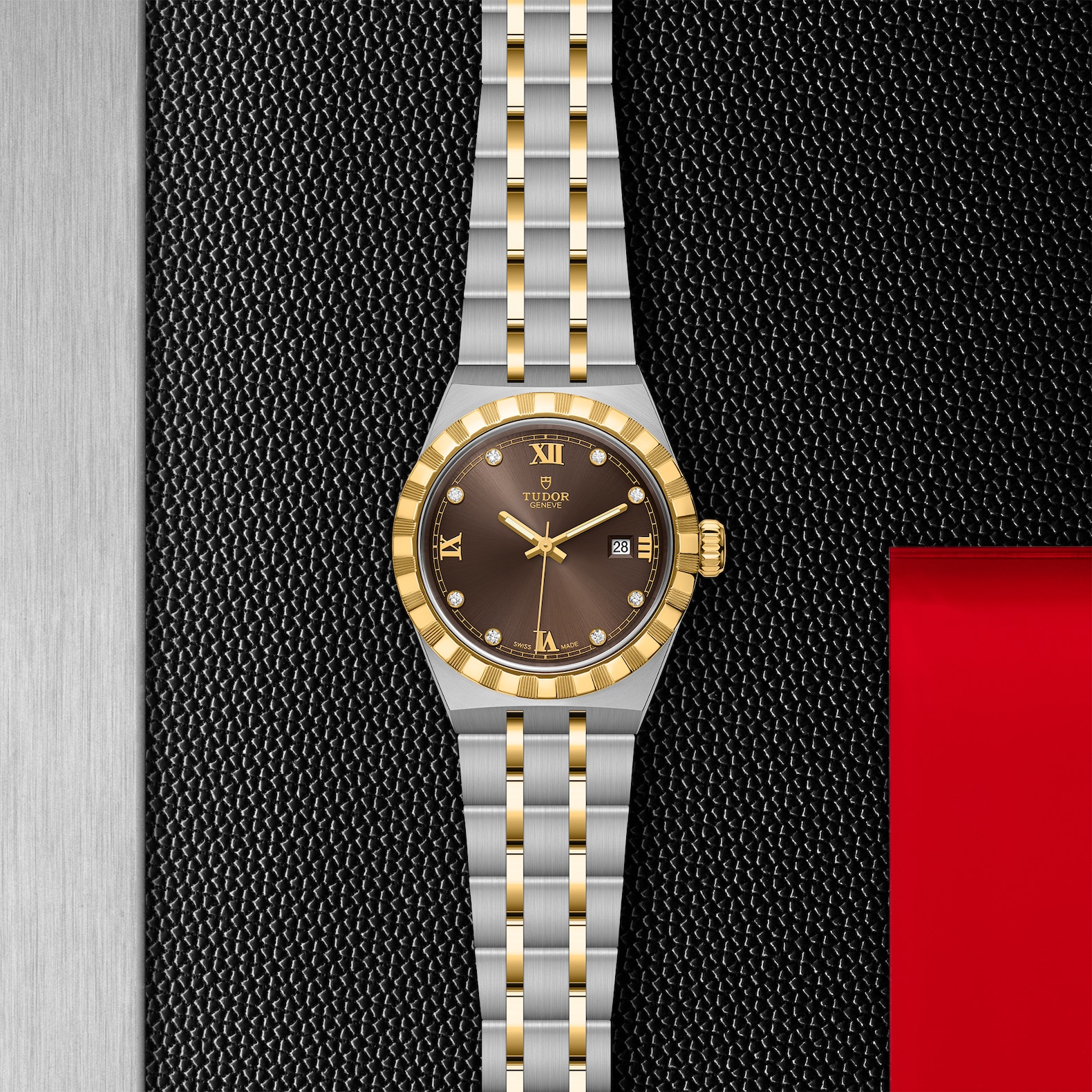 TUDOR Royal Boîtier en acier 28 mm Cadran chocolat serti de diamants – Image 4