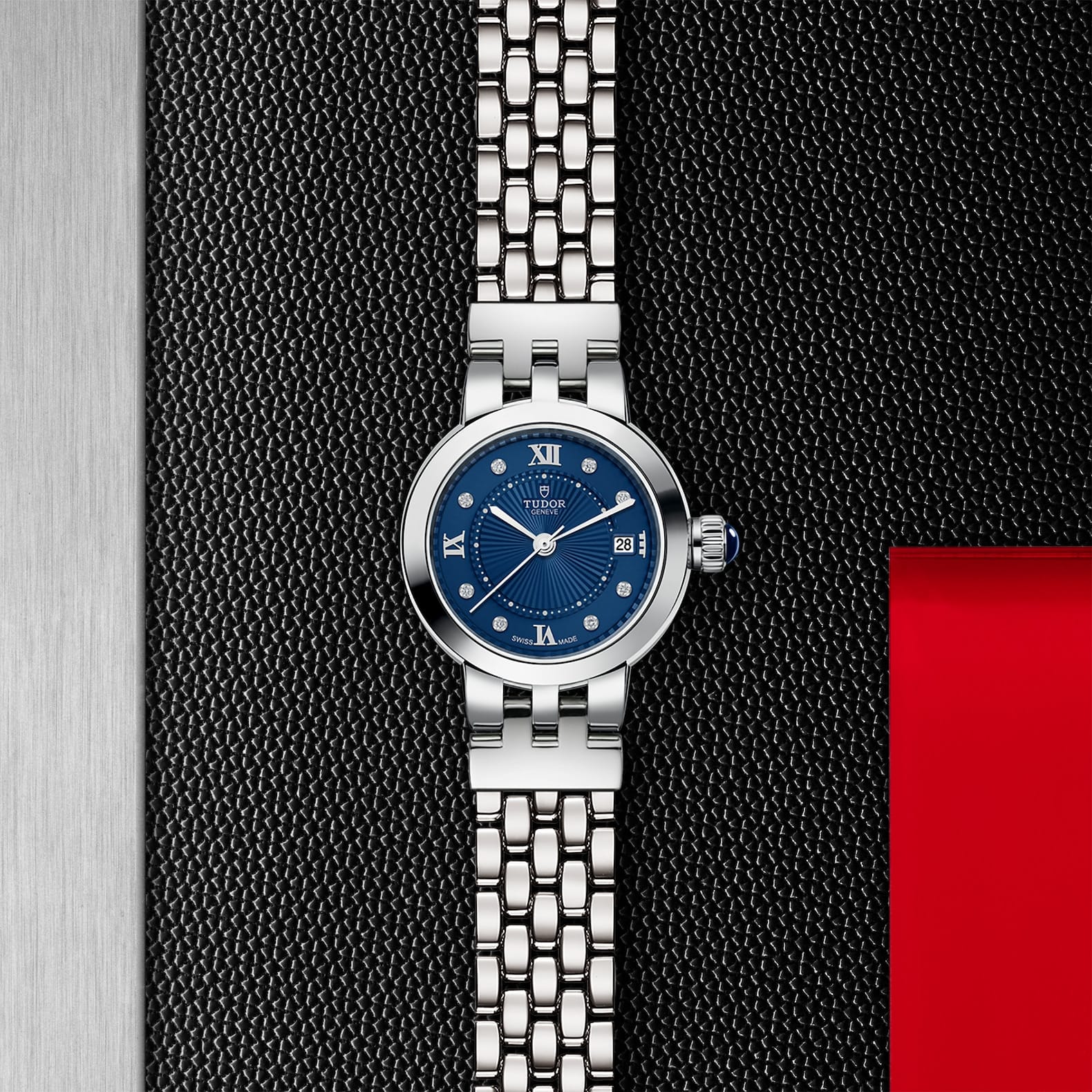 TUDOR Clair de Rose Boîtier en acier 26 mm Bracelet en acier Cadran Bleu serti de diamants – Image 3