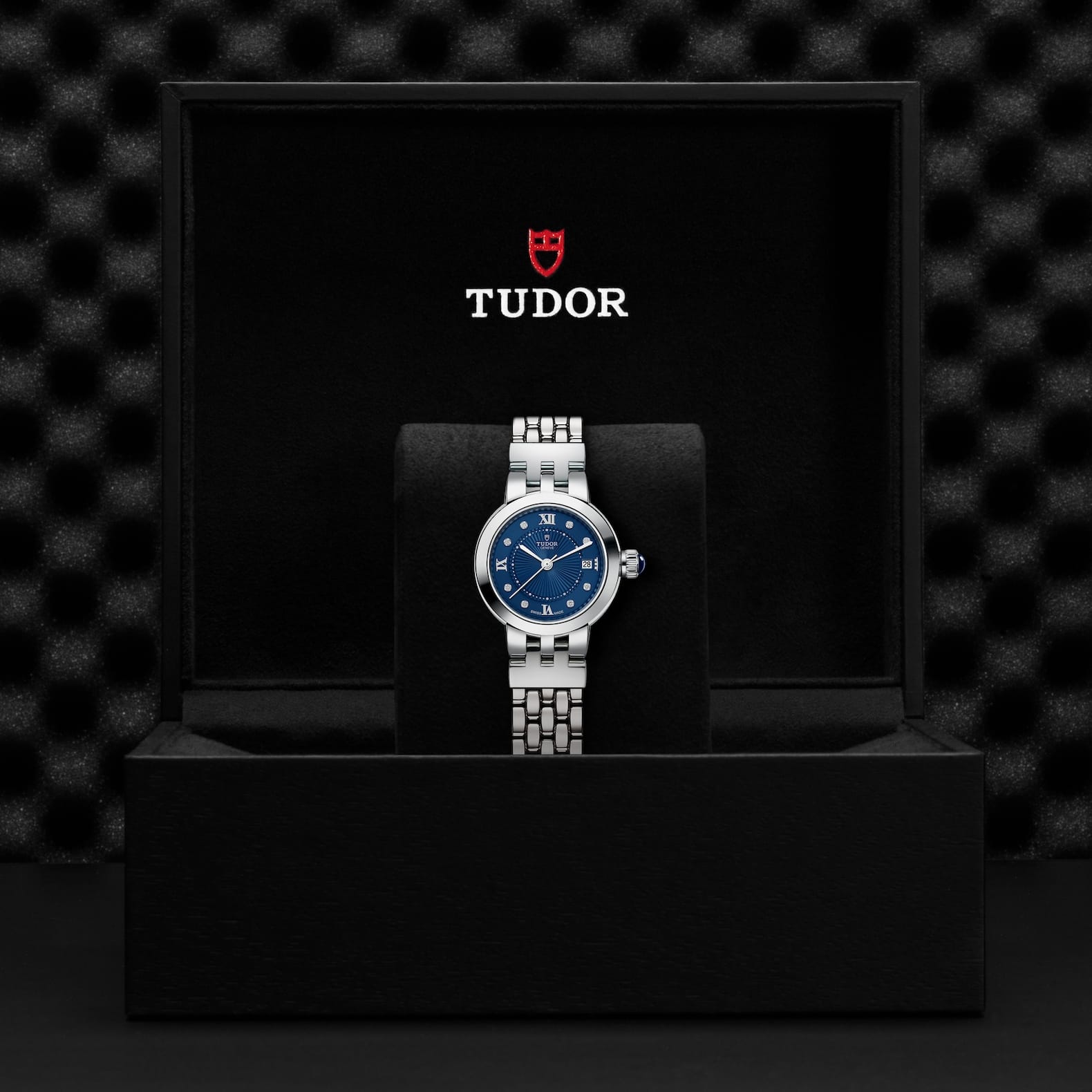 TUDOR Clair de Rose Boîtier en acier 26 mm Bracelet en acier Cadran Bleu serti de diamants – Image 2