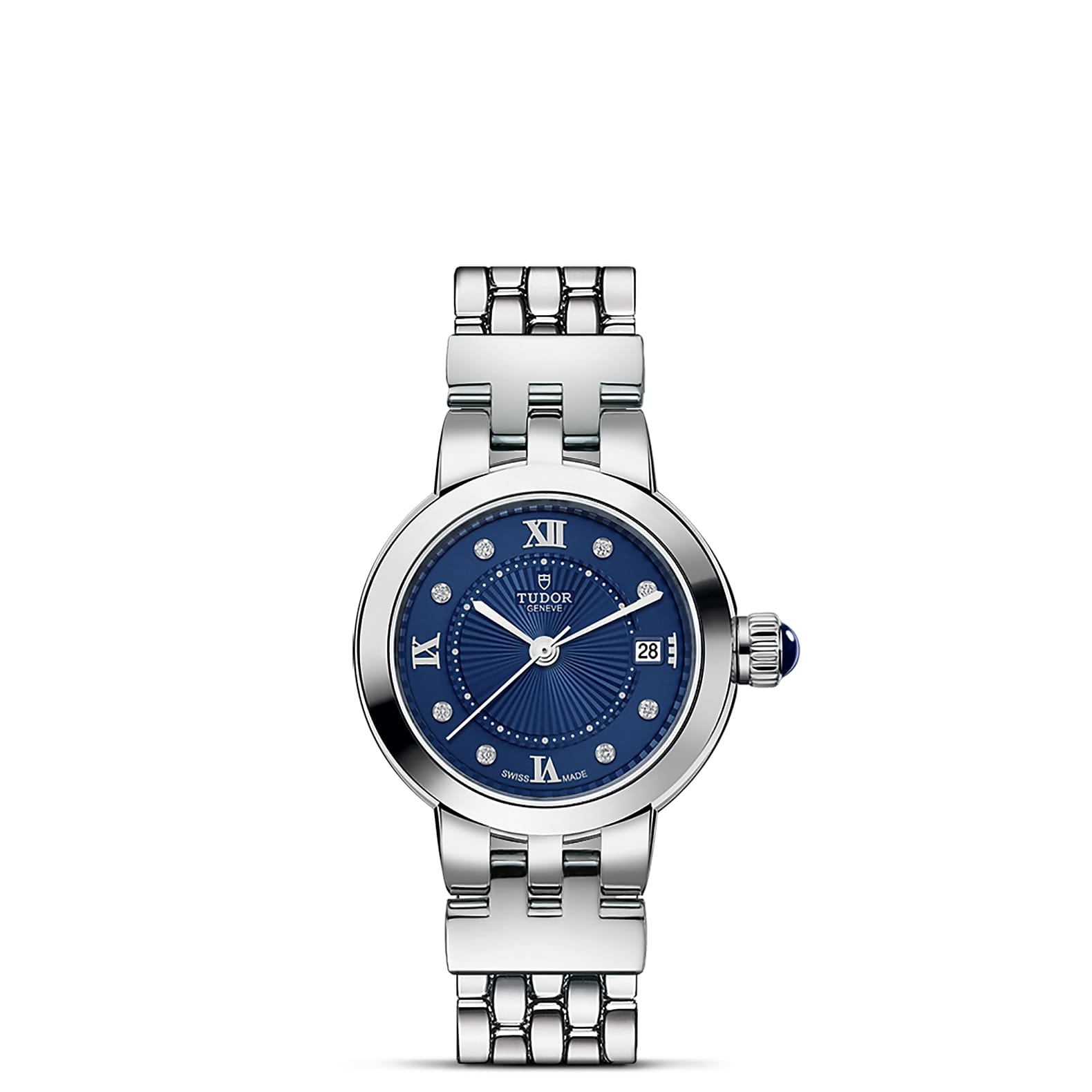 TUDOR Clair de Rose Boîtier en acier 26 mm Bracelet en acier Cadran Bleu serti de diamants