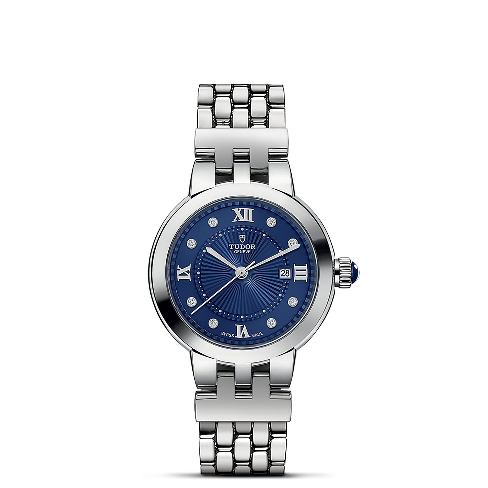 TUDOR Clair de Rose Boîtier en acier 30 mm Bracelet en acier Cadran Bleu serti de diamants