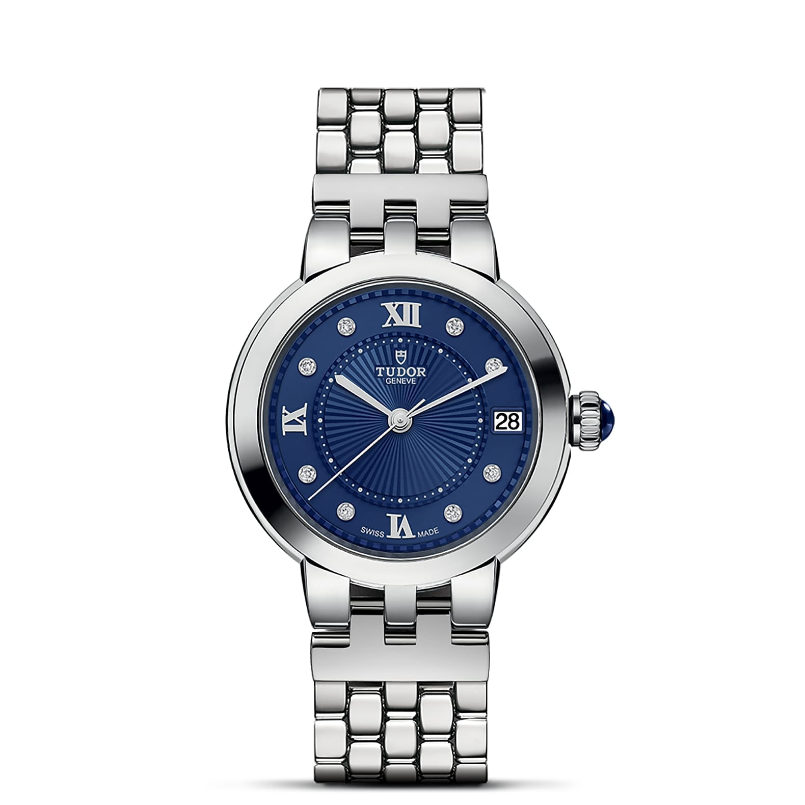 TUDOR Clair de Rose Boîtier en acier 34 mm Bracelet en acier Cadran Bleu serti de diamants