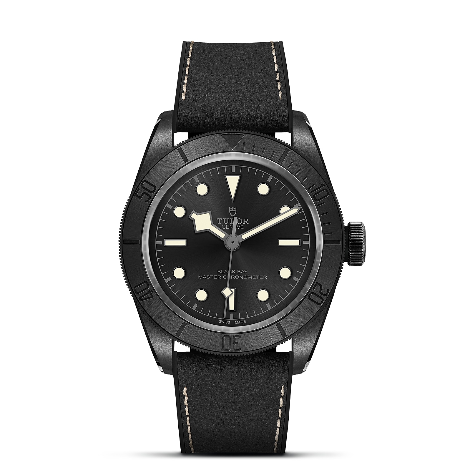 TUDOR Black Bay Ceramic Boîtier en céramique 41 mm Cadran Noir Bracelet hybride cuir et caoutchouc