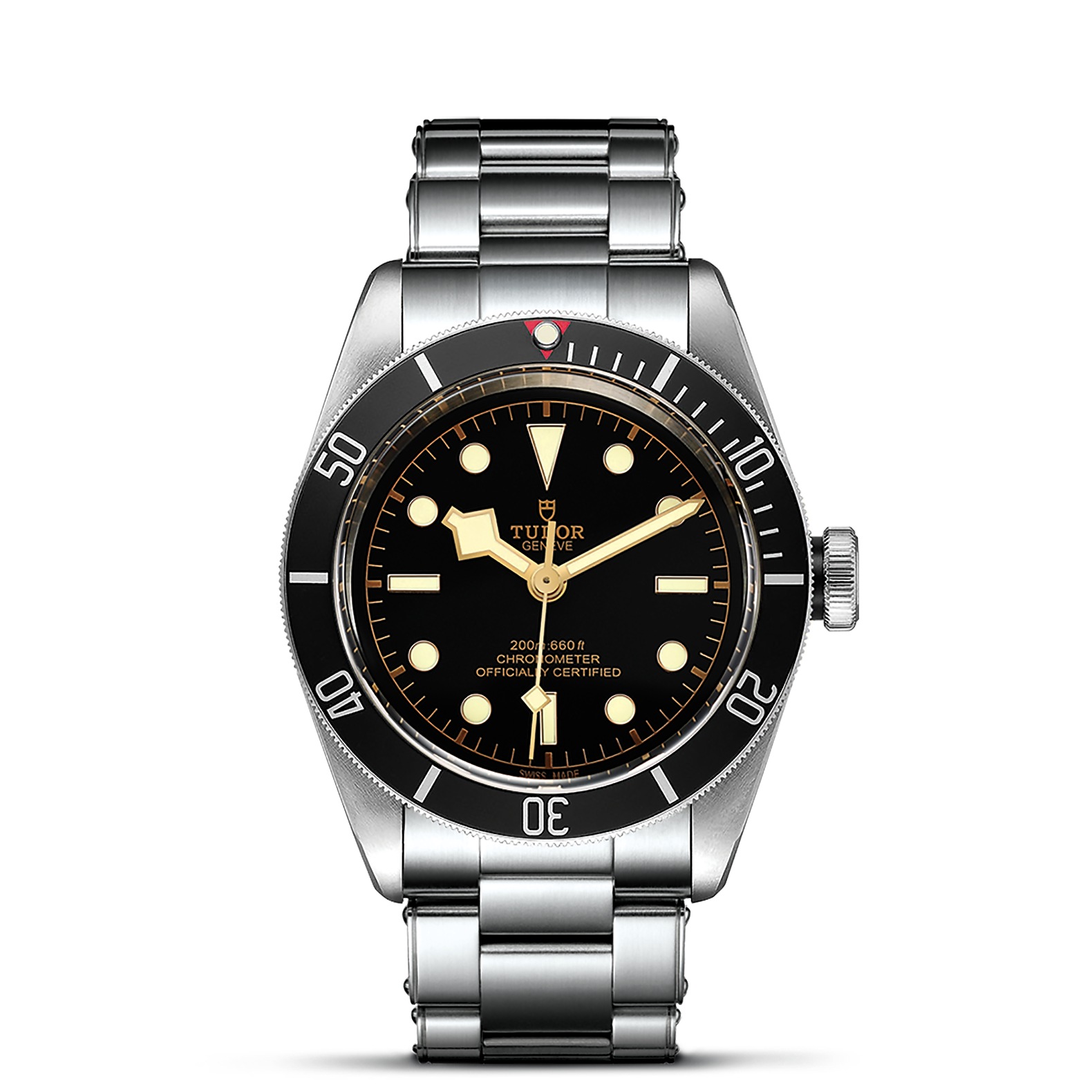 TUDOR Black Bay Boîtier en acier 41 mm Bracelet en acier riveté Cadran Noir avec index roses