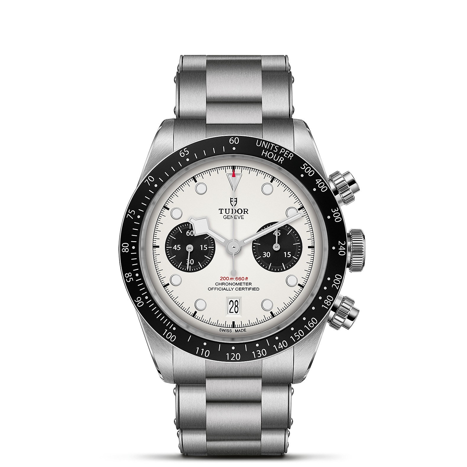 TUDOR Black Bay Chrono Boîtier en acier 41 mm Cadran Opalin avec des compteurs noirs Bracelet en acier