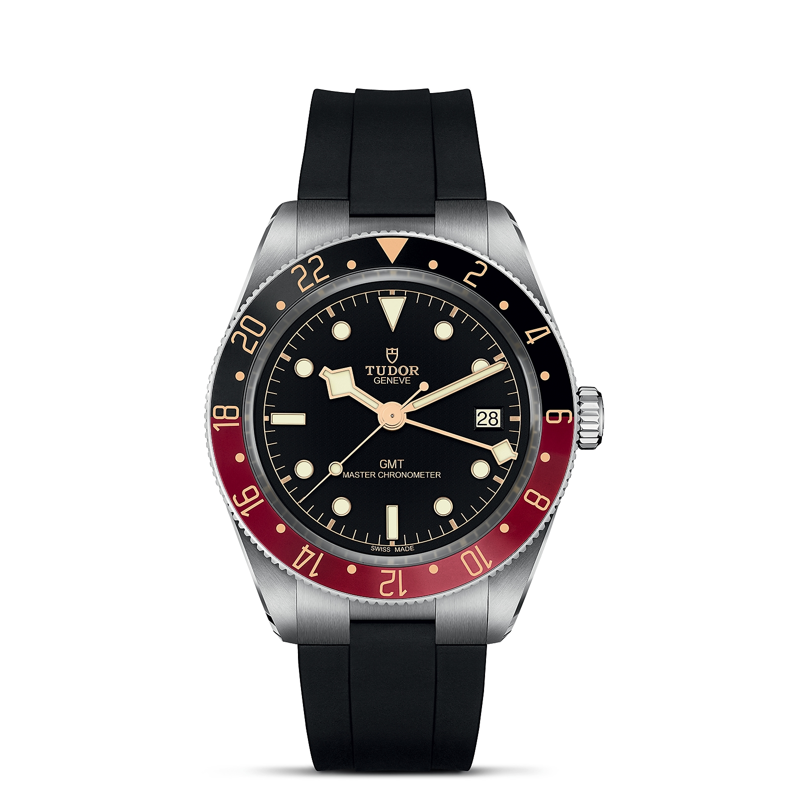 TUDOR Black Bay 58 GMT Boîtier en acier 39 mm Bracelet en caoutchouc Cadran Noir Lunette noir et bordeaux
