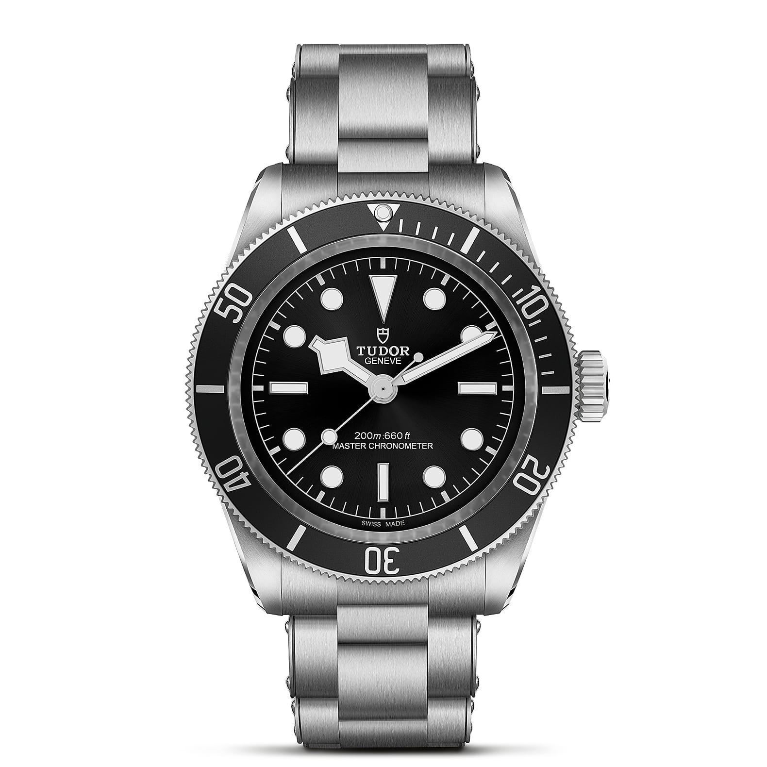 TUDOR Black Bay Boîtier en acier 41 mm Bracelet en acier trois mailles Cadran Noir avec index appliqués argentés