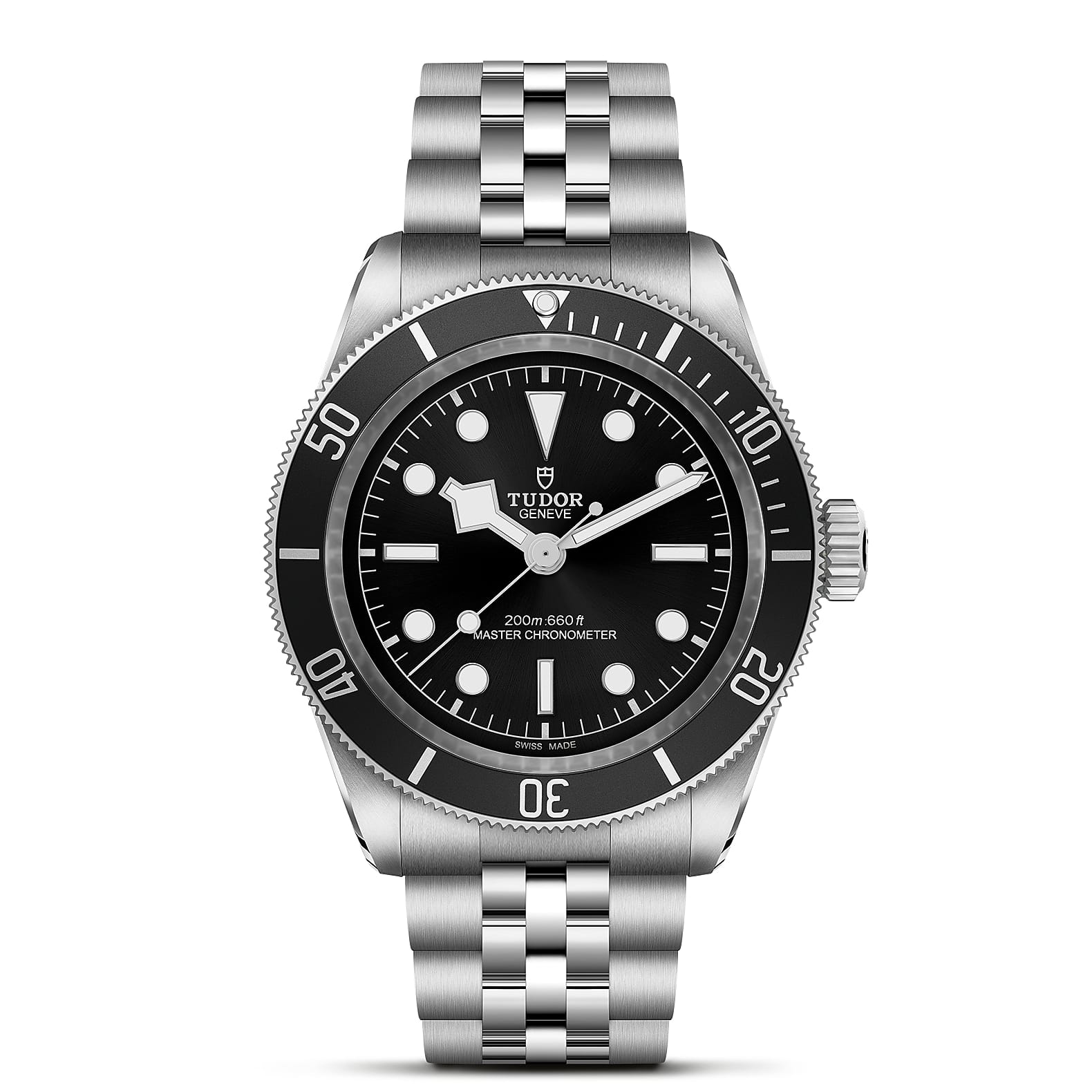 TUDOR Black Bay Boîtier en acier 41 mm Bracelet en acier cinq mailles Cadran Noir avec index appliqués argentés