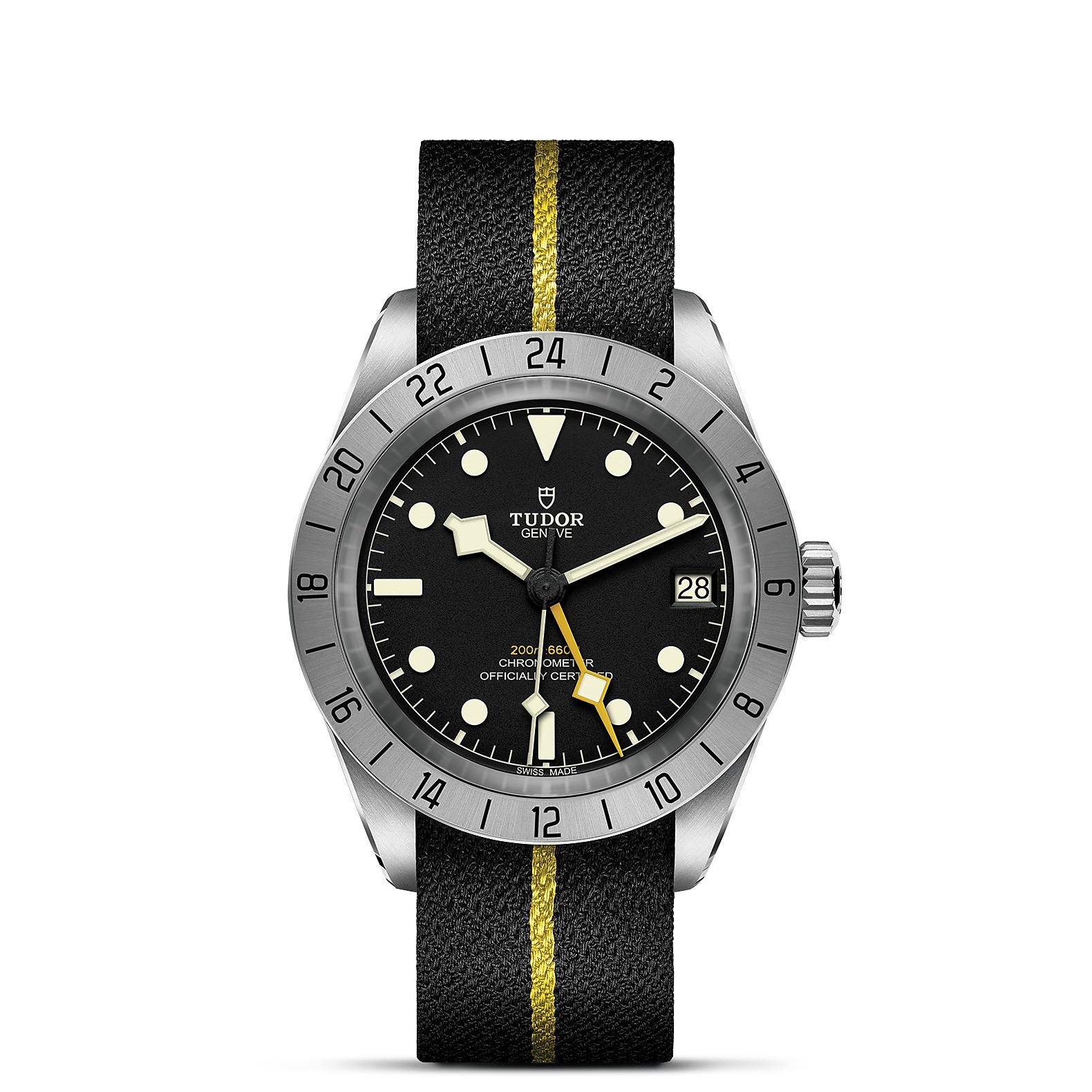 TUDOR Black Bay Pro Boîtier en acier 39 mm Bracelet en tissu noir avec bande jaune