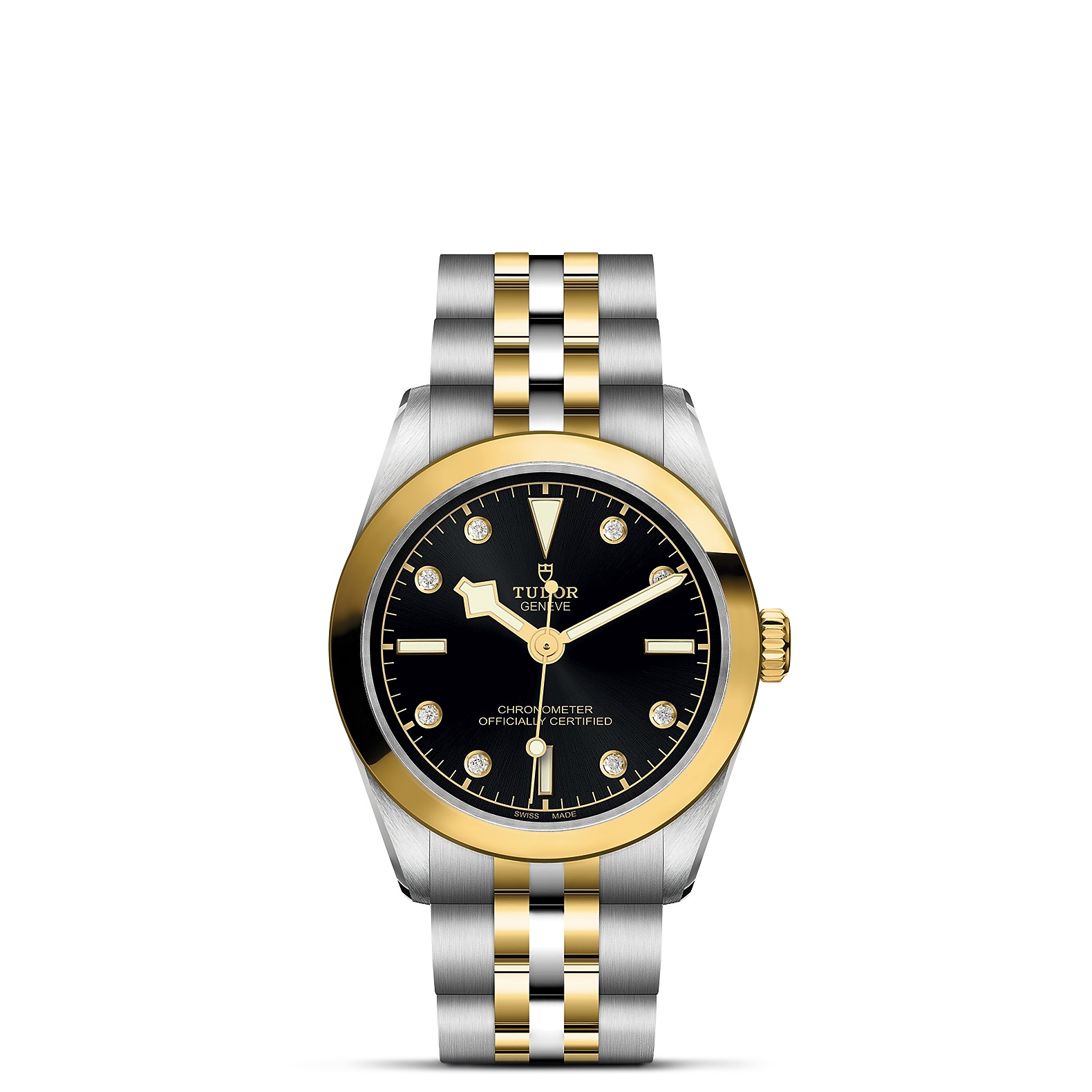 TUDOR Black Bay 31 S&G Boîtier en acier 31 mm Bracelet en acier et or jaune Cadran Noir avec index diamants