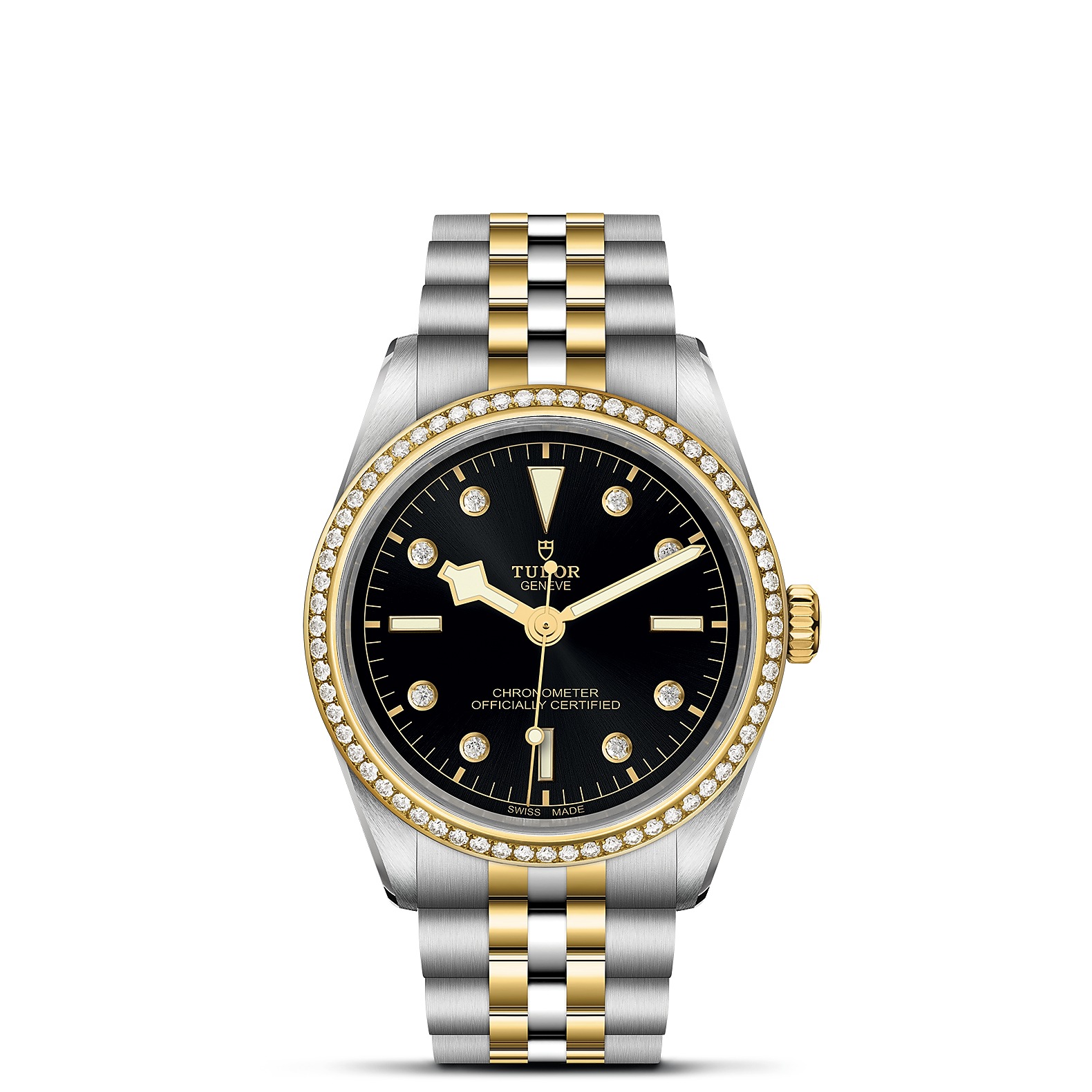 TUDOR Black Bay 36 S&G Boîtier en acier 36 mm Bracelet en acier et or jaune Lunette sertie de diamants Cadran Noir avec index diamants