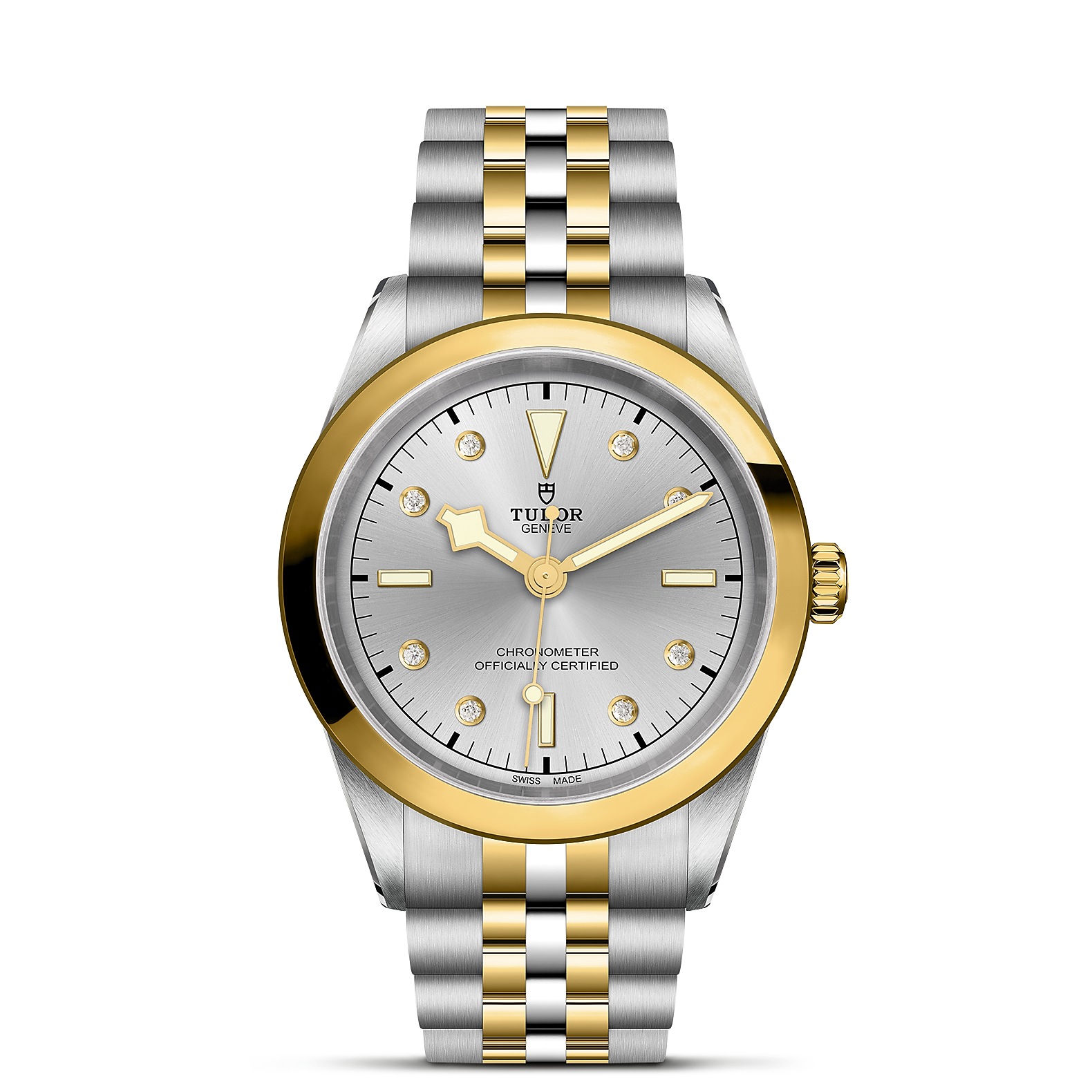 TUDOR Black Bay 41 S&G Boîtier en acier 41 mm Bracelet en acier et or jaune Cadran Argenté avec index diamants
