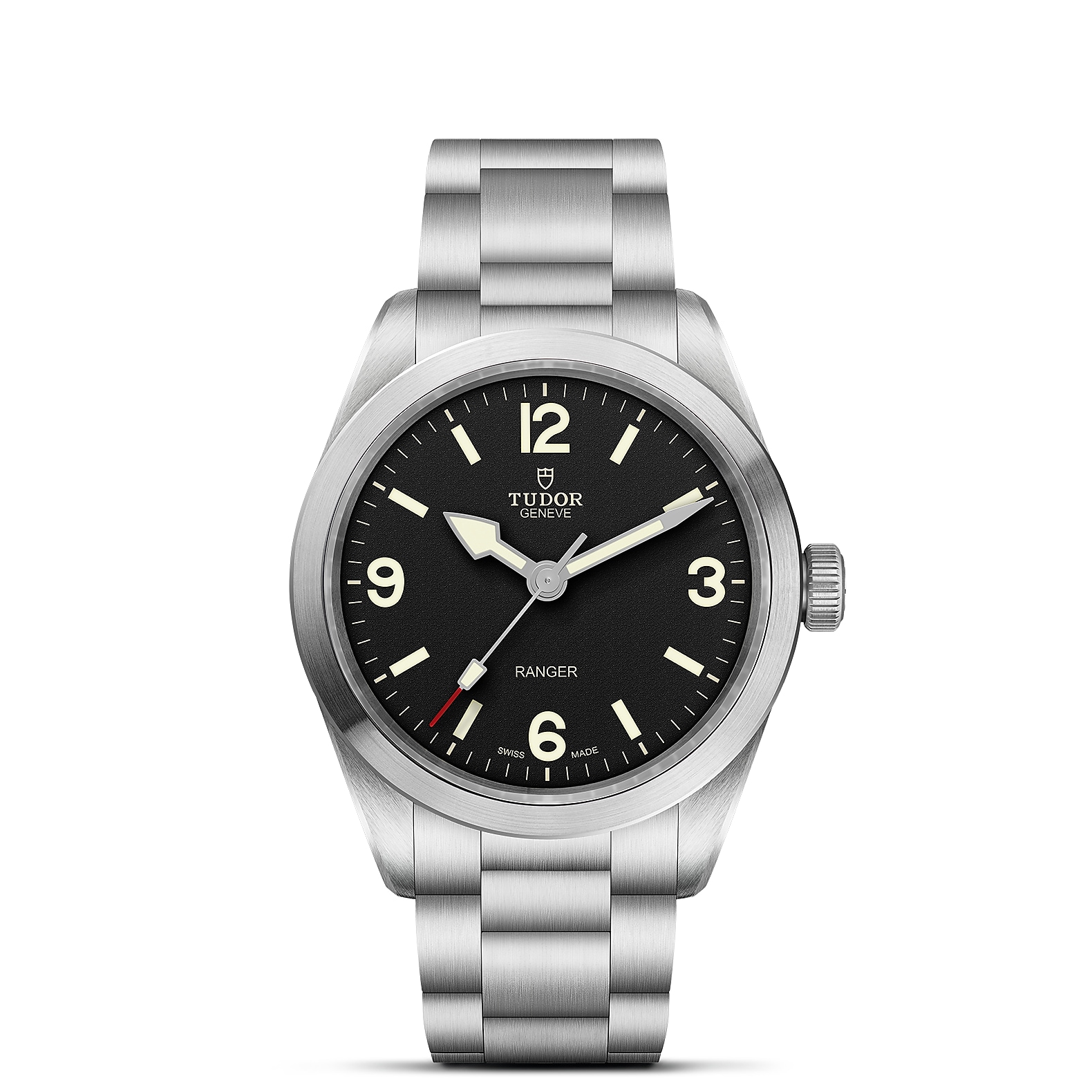 TUDOR Ranger Boîtier en acier 39 mm Bracelet en acier à trois mailles Cadran noir