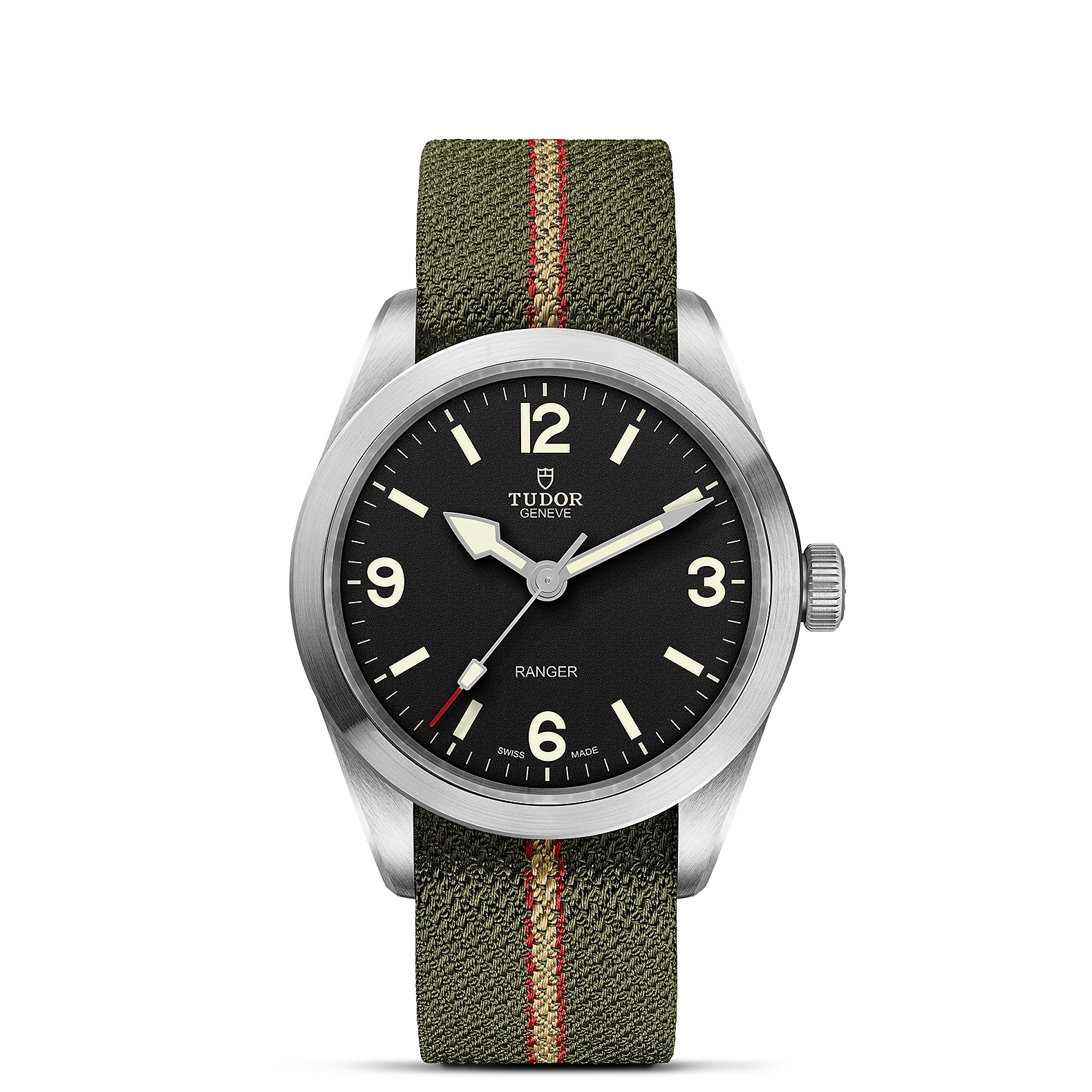 TUDOR Ranger Boîtier en acier 39 mm Bracelet en tissu vert Cadran noir