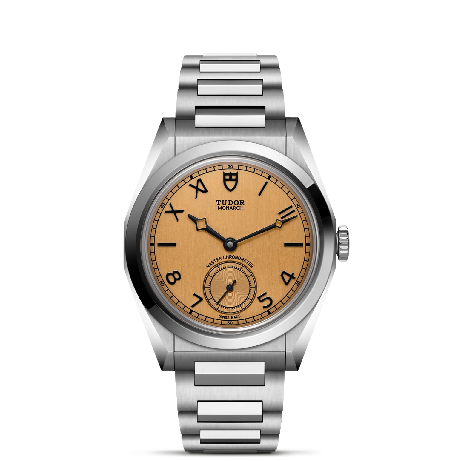 TUDOR Monarch Boîtier en acier 39 mm Bracelet facetté à deux mailles Cadran champagne sombre Lunette en acier
