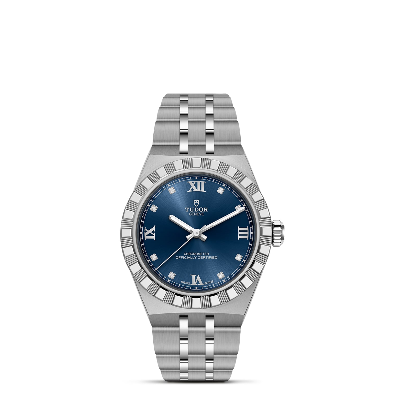 TUDOR Royal Boîtier en acier 30 mm Bracelet en acier Lunette en acier Cadran bleu