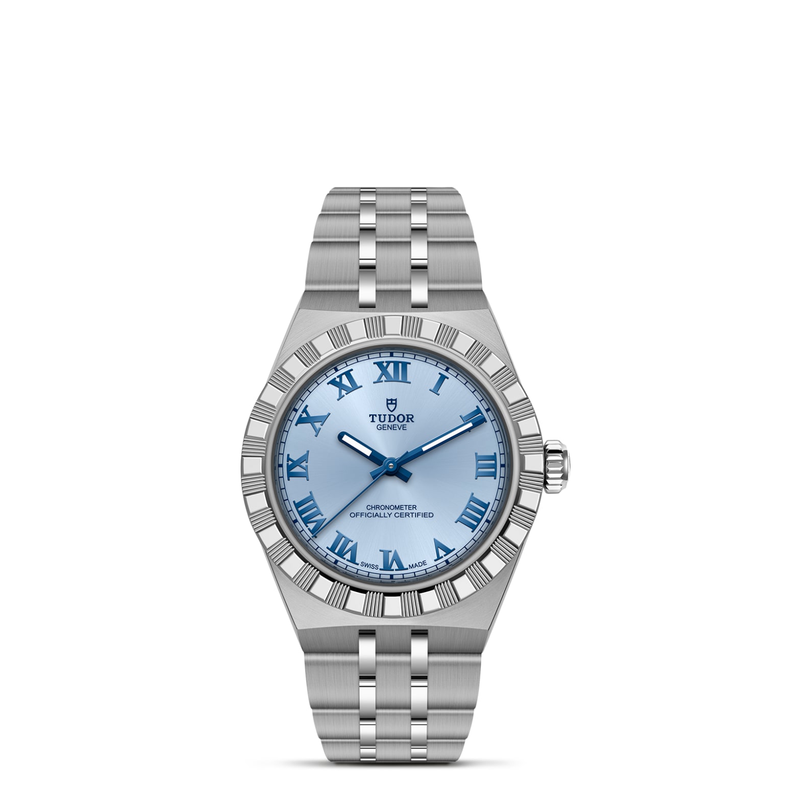 TUDOR Royal Boîtier en acier 30 mm Bracelet en acier Lunette en acier Cadran bleu clair