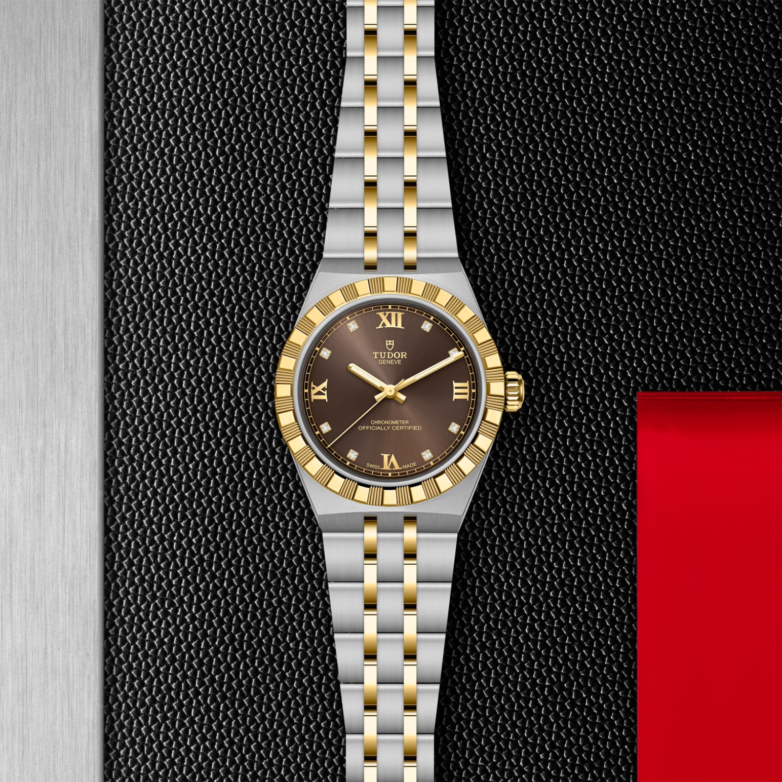 TUDOR Royal Boîtier en acier et or jaune 30 mm Bracelet en acier et or jaune Lunette en or jaune Cadran marron – Image 4