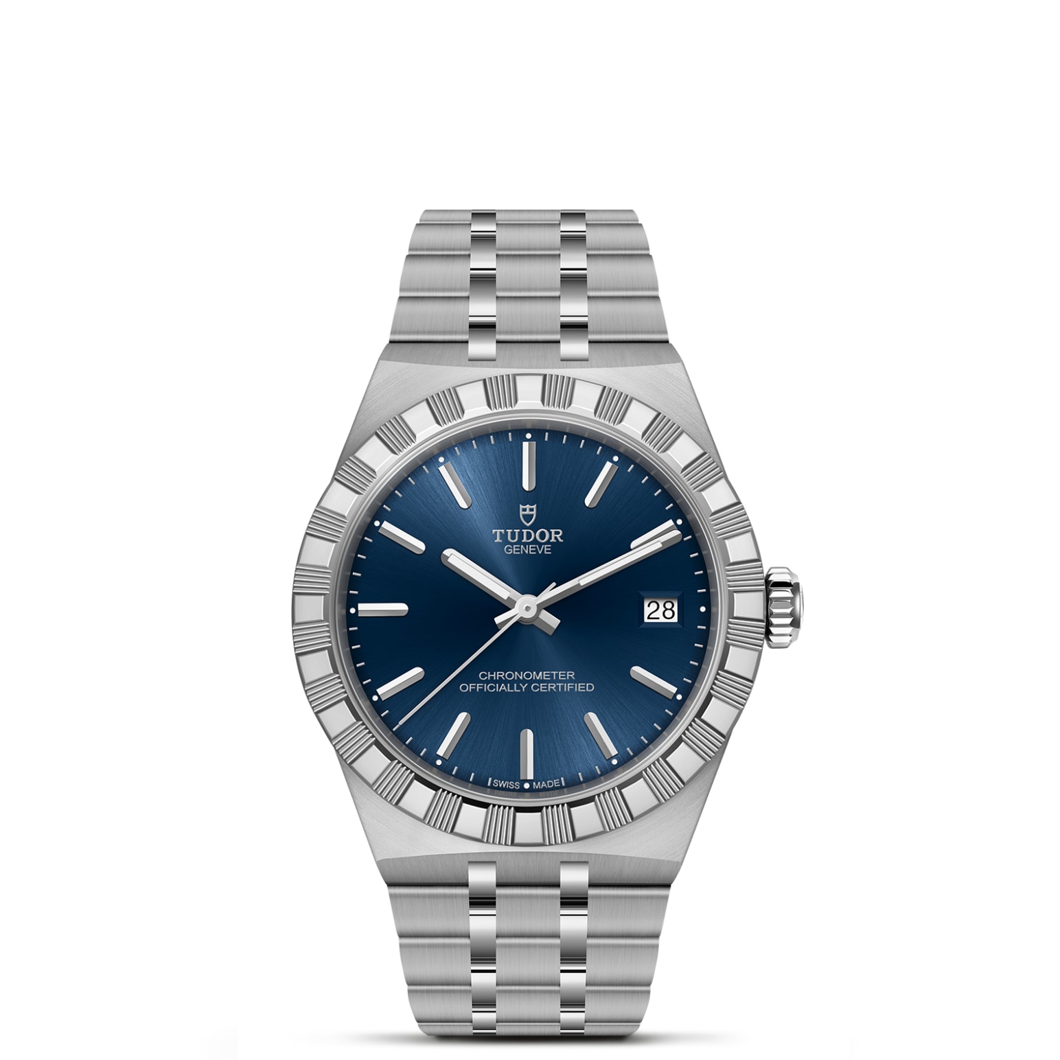 TUDOR Royal Boîtier en acier 36 mm Bracelet en acier Lunette en acier Cadran bleu