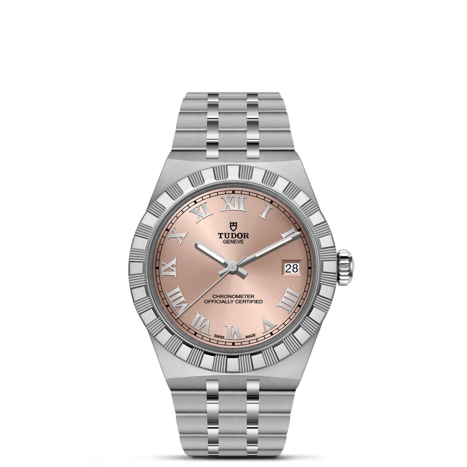 TUDOR Royal Boîtier en acier 36 mm Bracelet en acier Lunette en acier Cadran saumon
