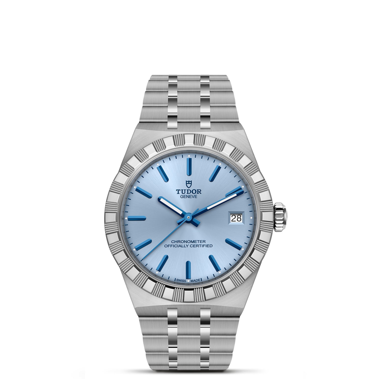 TUDOR Royal Boîtier en acier 36 mm Bracelet en acier Lunette en acier Cadran bleu clair