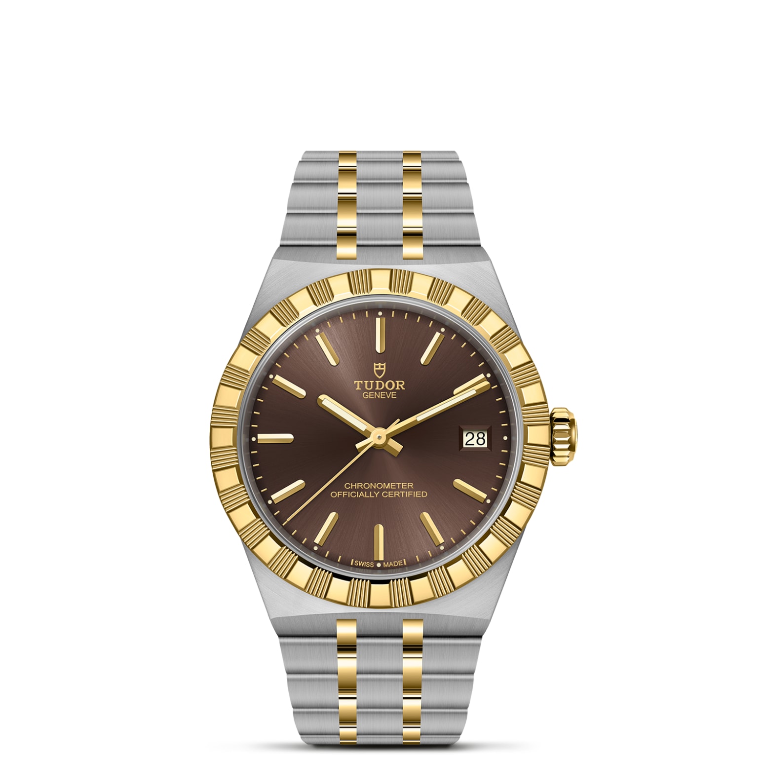 TUDOR Royal Boîtier en acier et or jaune 36 mm Bracelet en acier et or jaune Lunette en or jaune Cadran marron