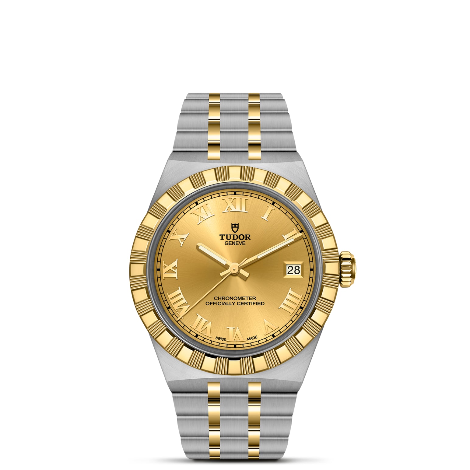 TUDOR Royal Boîtier en acier et or jaune 36 mm Bracelet en acier et or jaune Lunette en or jaune Cadran champagne