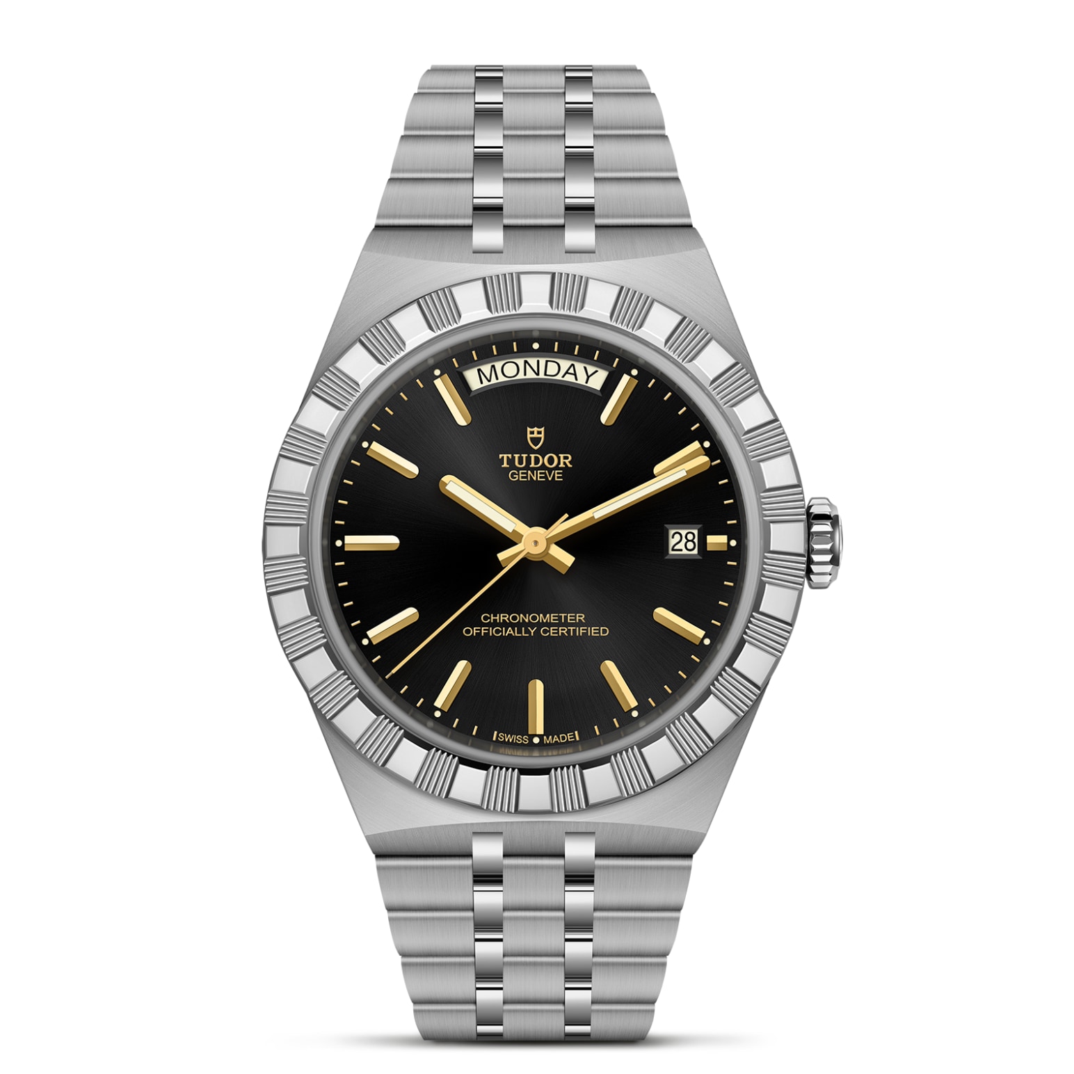 TUDOR Royal Boîtier en acier 40 mm Bracelet en acier Lunette acier Cadran noir