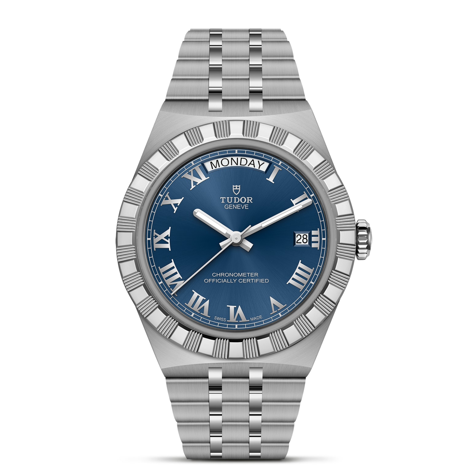 TUDOR Royal Boîtier en acier 40 mm Bracelet en acier Lunette acier Cadran bleu