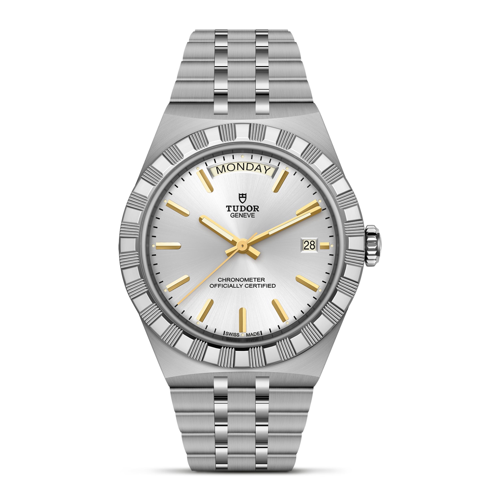 TUDOR Royal Boîtier en acier 40 mm Bracelet en acier Lunette acier Cadran argenté