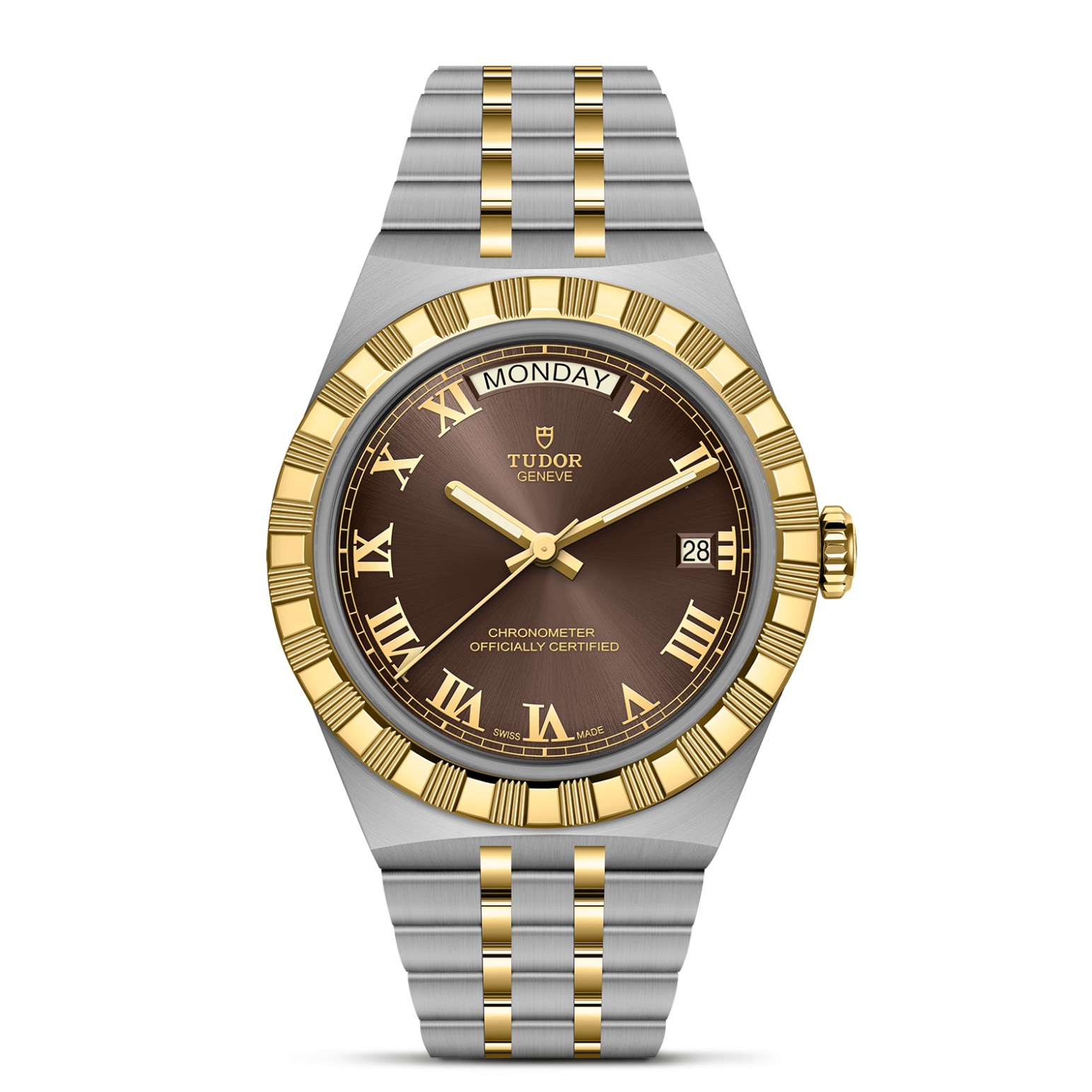 TUDOR Royal Boîtier en acier et or jaune 40 mm Bracelet en acier et or jaune Lunette en or jaune Cadran marron