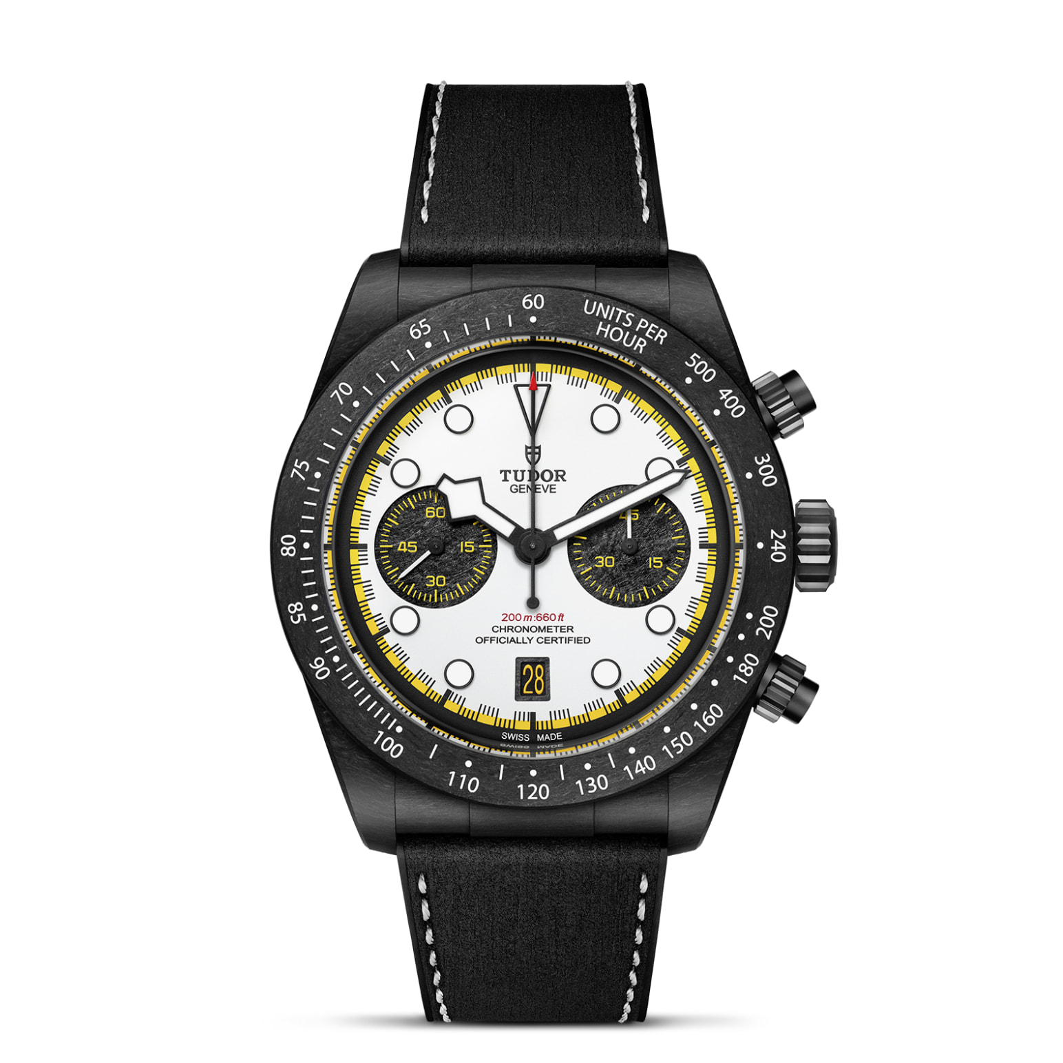 TUDOR Black Bay Chrono Boîtier en carbone noir 42 mm Bracelet hybride en cuir et caoutchouc Cadran blanc