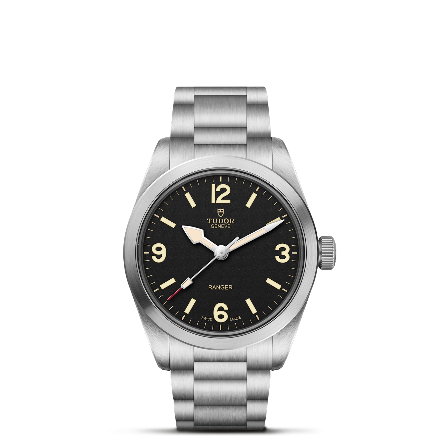 TUDOR Ranger Boîtier en acier 36 mm Bracelet en acier à trois mailles Cadran bombé noir