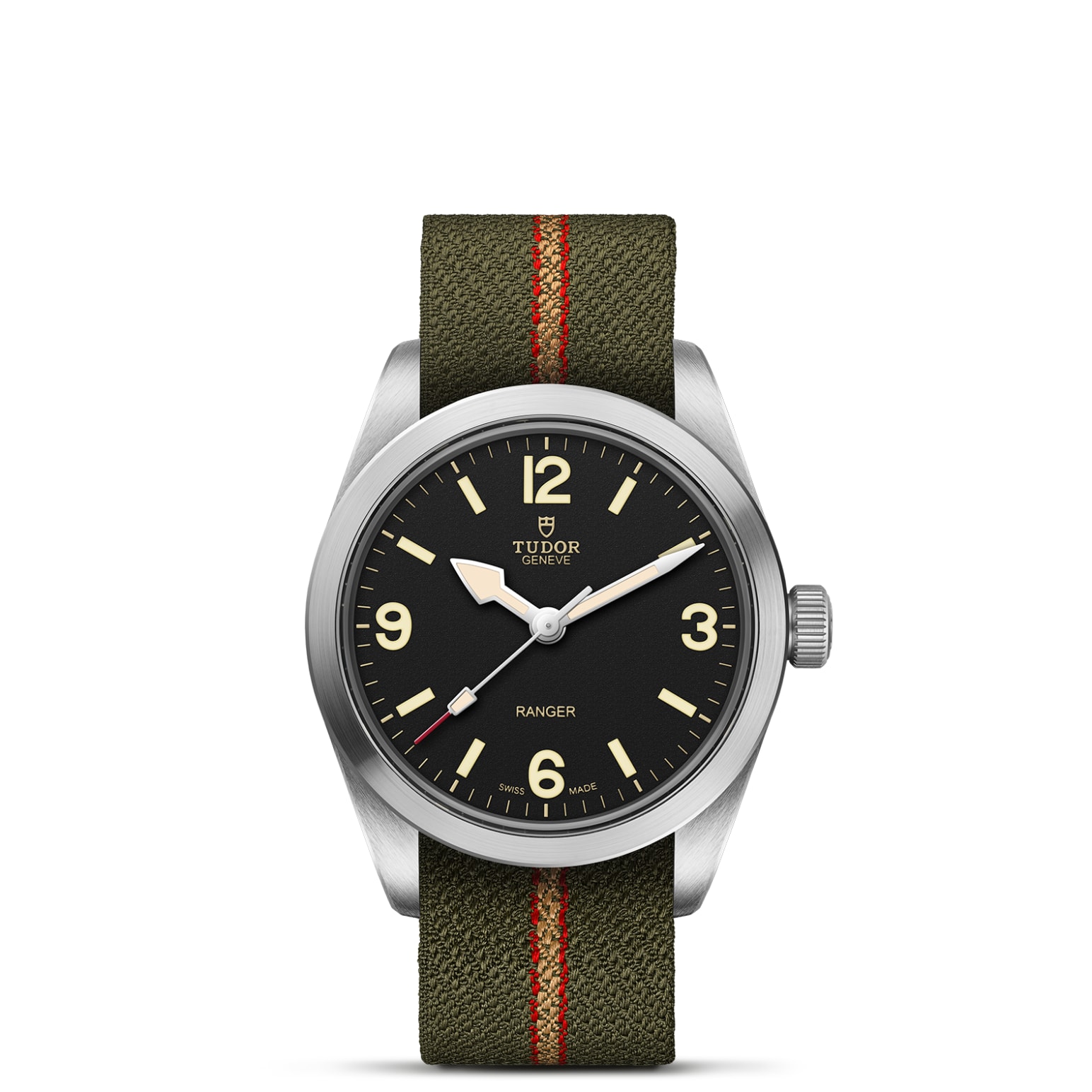 TUDOR Ranger Boîtier en acier 36 mm Bracelet en tissu vert Cadran bombé noir