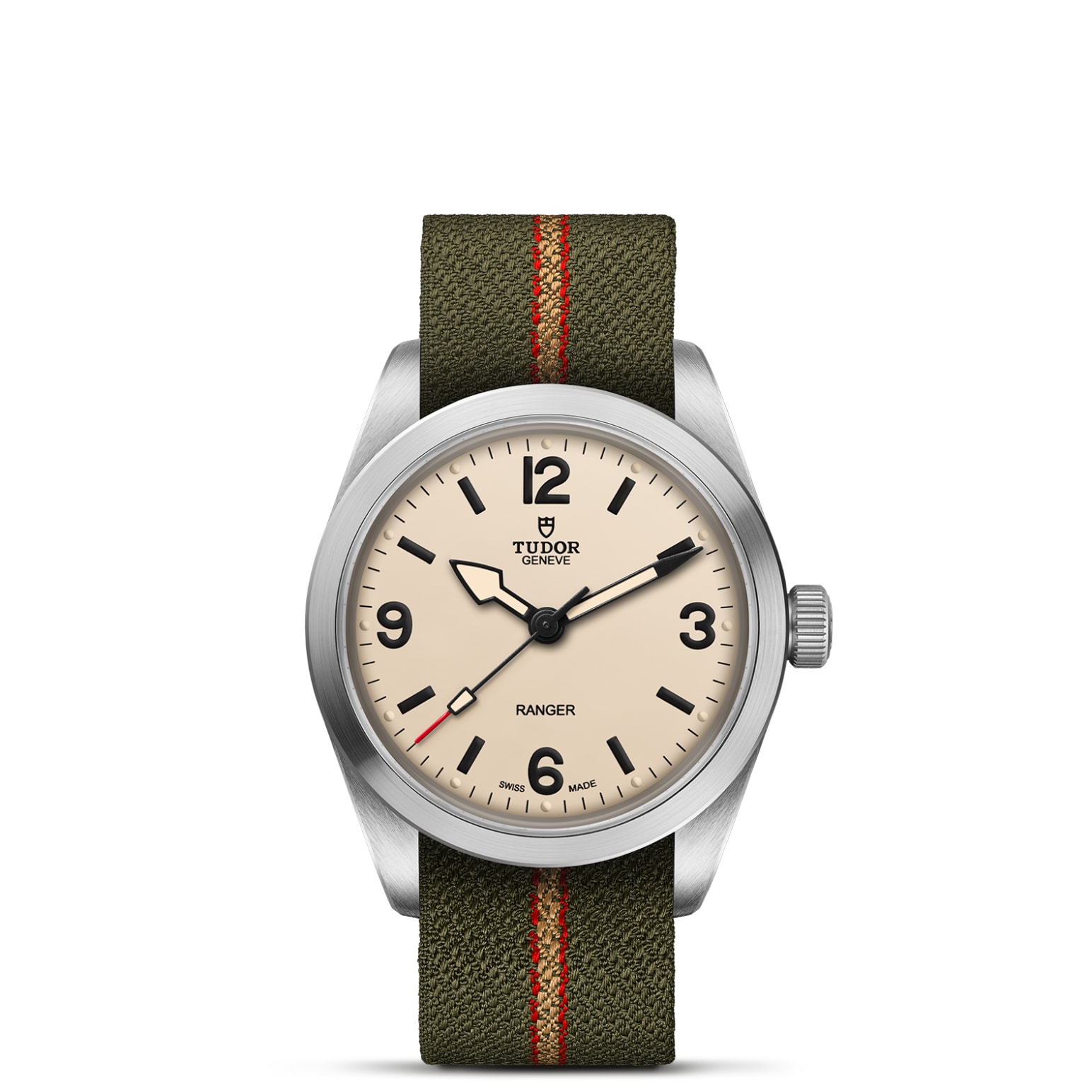 TUDOR Ranger Boîtier en acier 36 mm Bracelet en tissu vert Cadran bombé beige